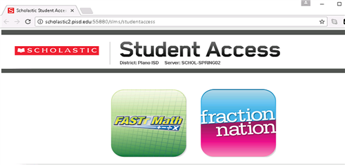Fraction Nation Student Access screen 